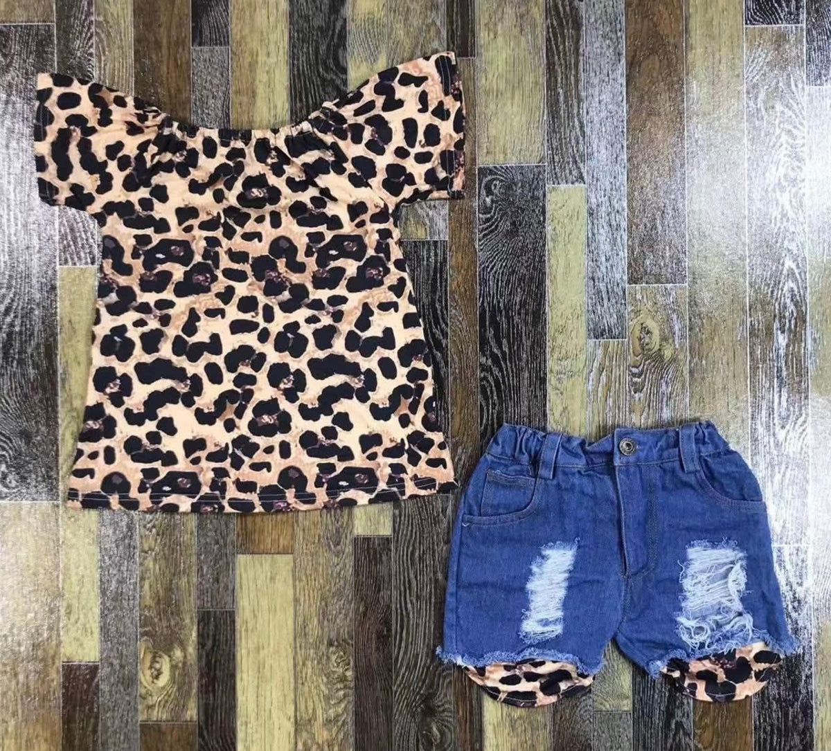 Leopard Denim Short Set