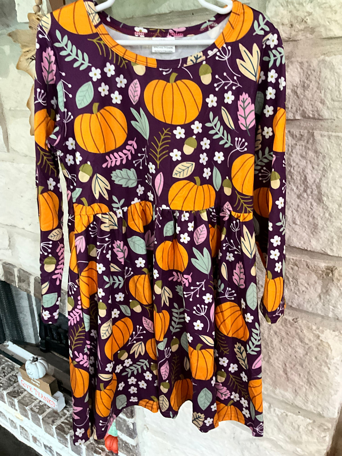 Pumpkin Leaves Long Sleeve Dress