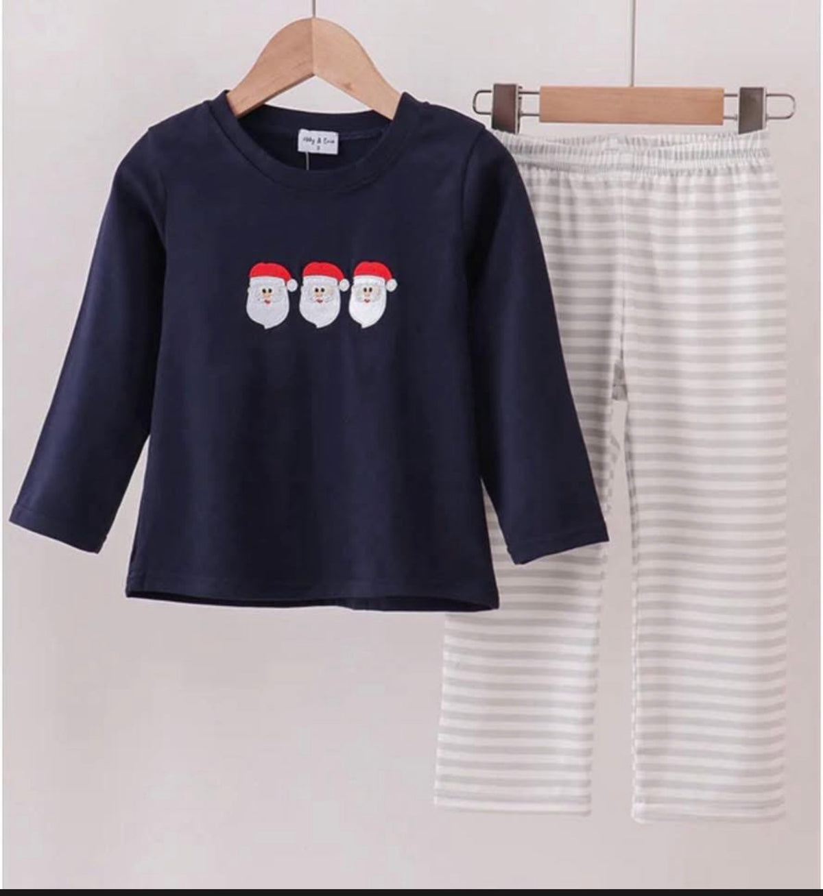 Embroidery Santa Stripe Pant Set