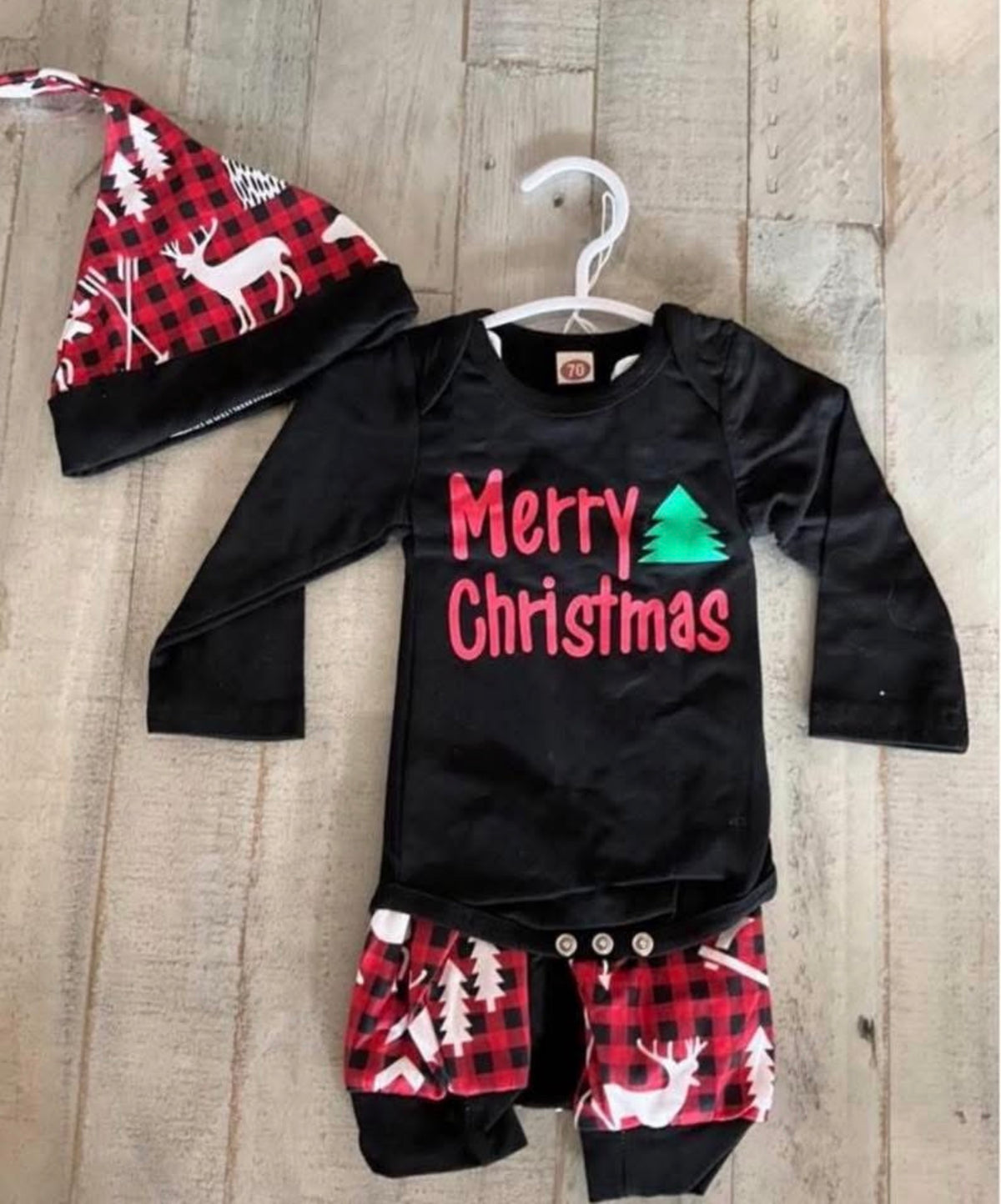 Deer Ckrd Romper with Pants & Scarf