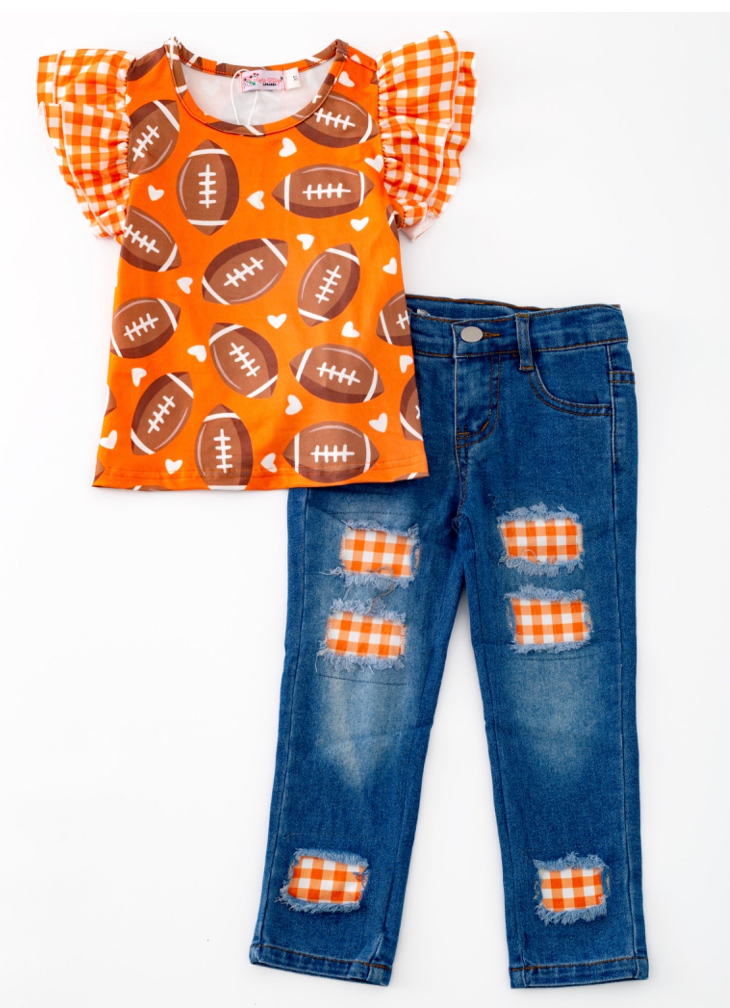 School Themed Football Denim Pant Set Orange