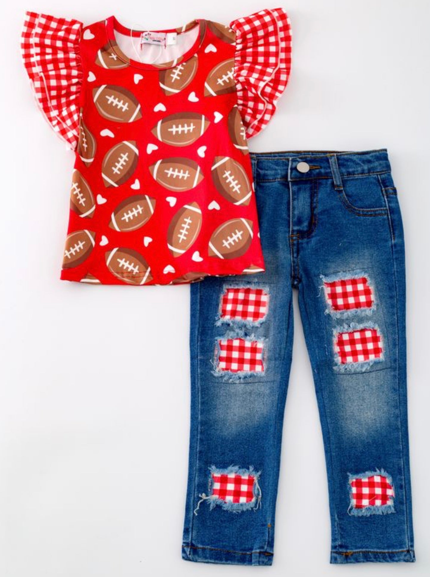 School Themed Football Denim Pant Set Red