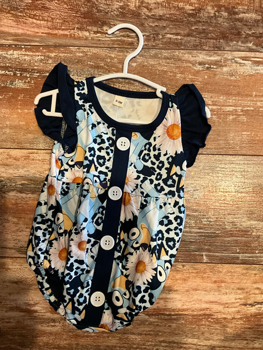 Blue Dog Floral Romper