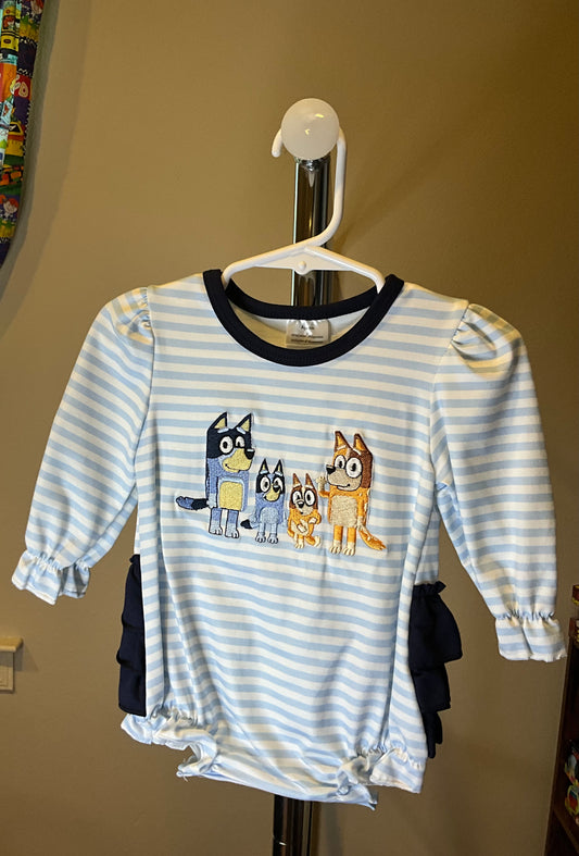 Blue Dog Ruffle Romper