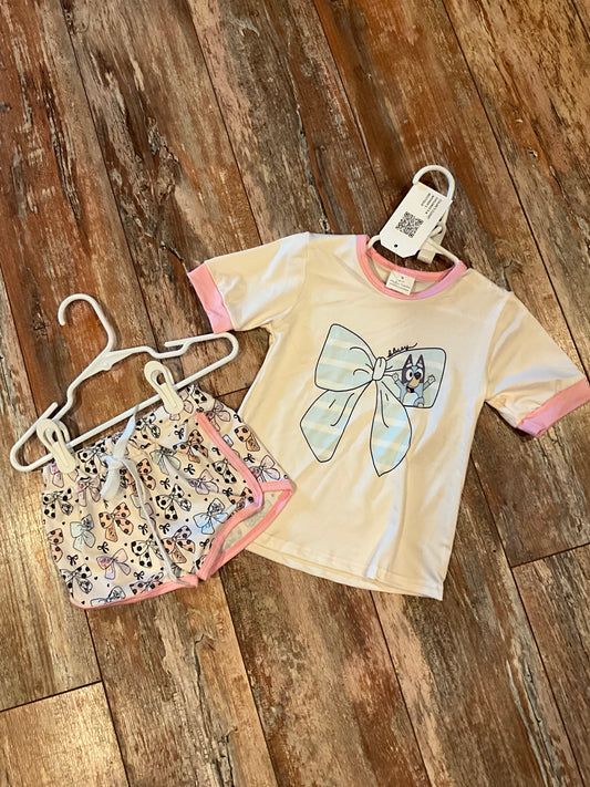 Blue Dog Bow Short Set