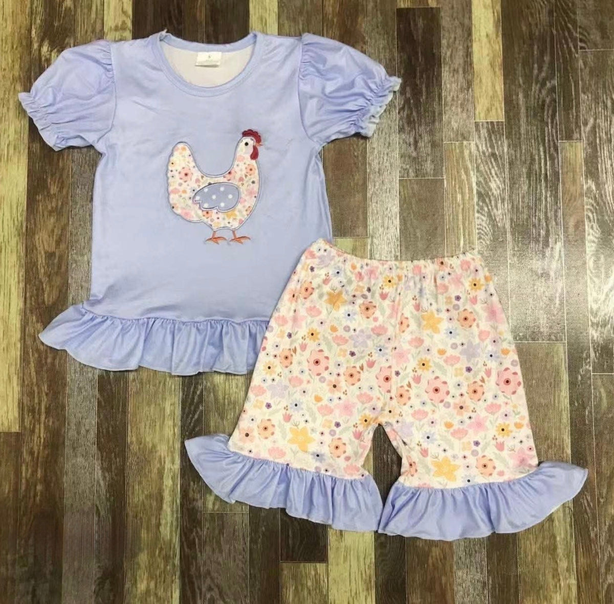Chicken Floral Embroidery Short Set