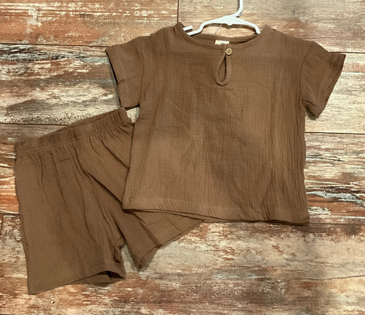 Cotton Linen Short Set Brown