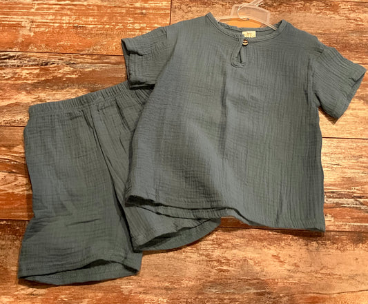 Cotton Linen Short Set Blue