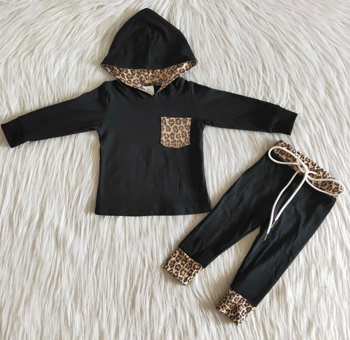 Black Leopard Hoodie Set