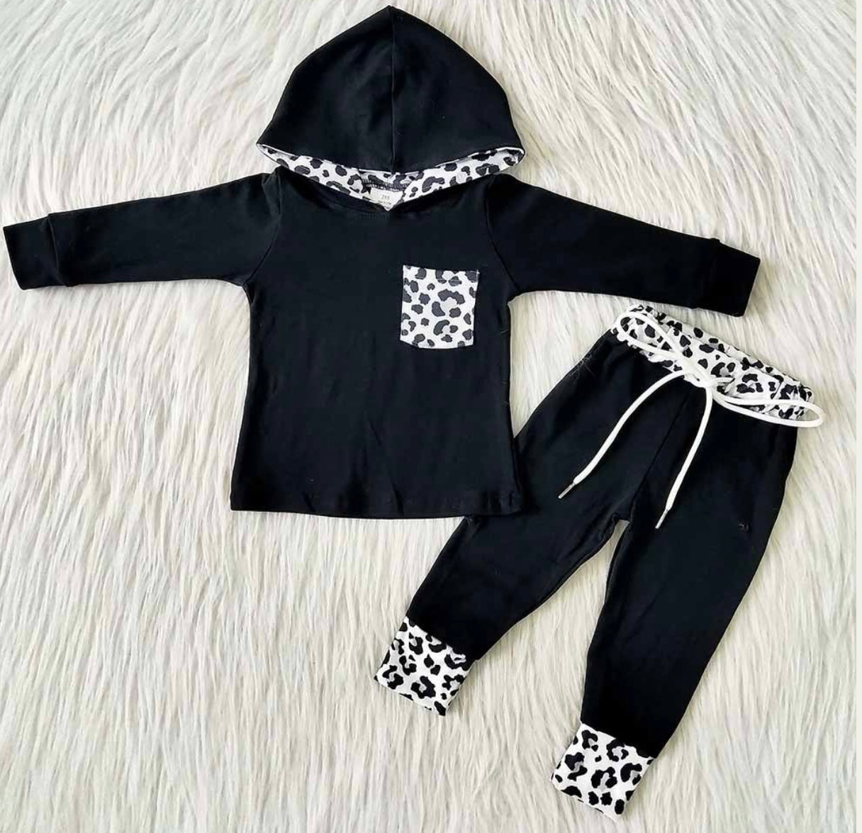 Black/White Leopard Hoodie Set