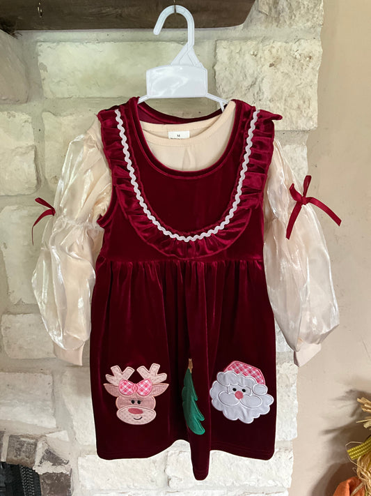 Velvet Reindeer Tree Santa Dress 2pc