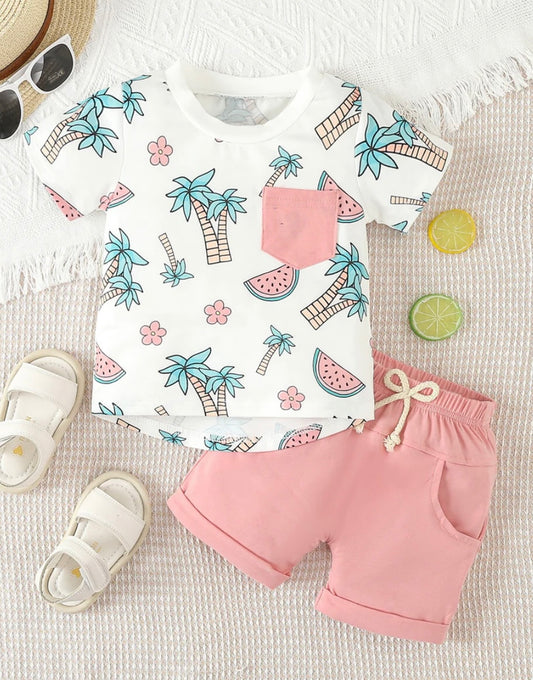 Palm Tree/Watermelon Short Set (PreOrder 4-6 wks TAT)