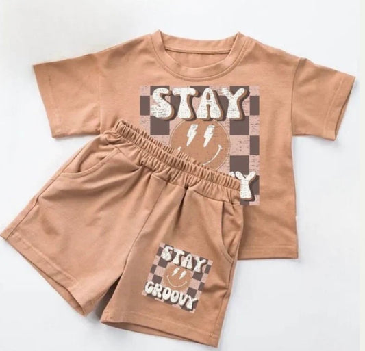 Stay Groovy Khaki Short Set (PreOrder 4-6 wks TAT)