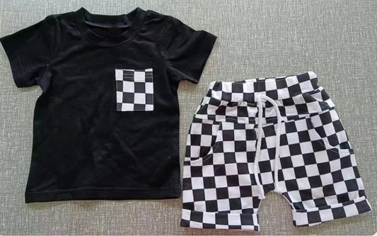 Checkered Black Short Set (Pre Order TAT 4-6wks)