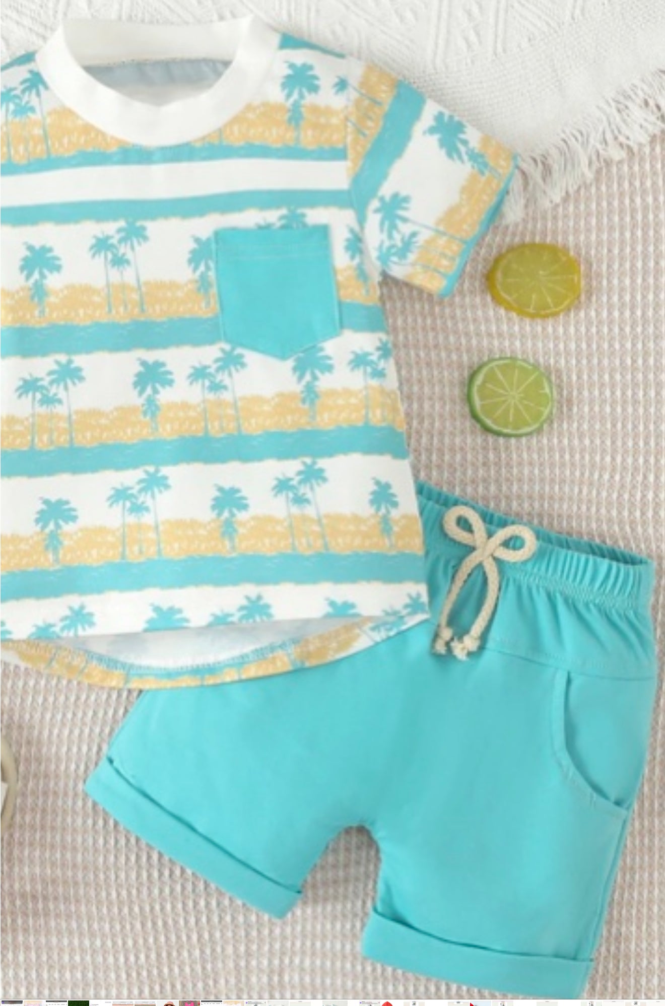 Palm Tree Short Set Blue