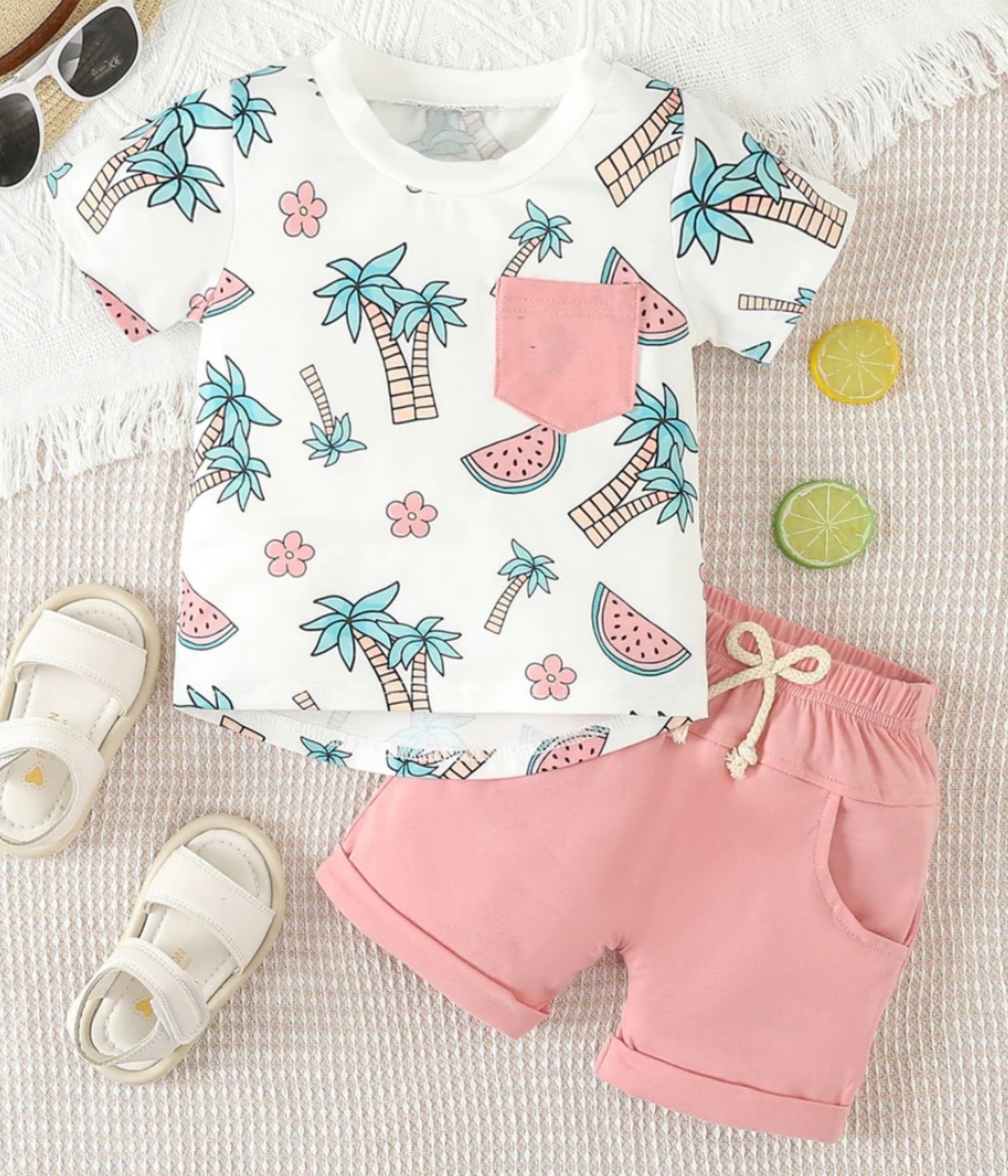 Palm Tree Short Set Pink